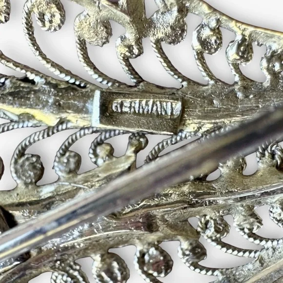 ALICE CAVINESS Vintage Germany Sterling Silver Filigree Leaf Brooch, Signed